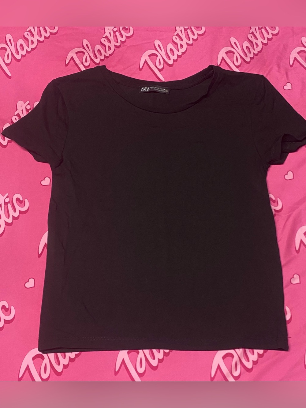 Zara Black Crew Neck Short Sleeve Tshirt Fitted Cotton Shirt Baby Tee Top